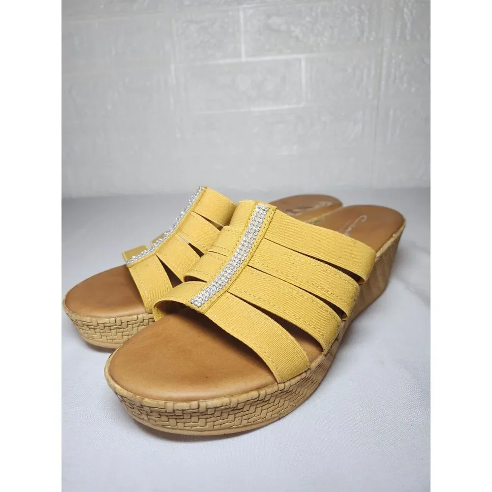 Contesa Italian Wedge Sandals Tan Strappy Bohemian Size 9M